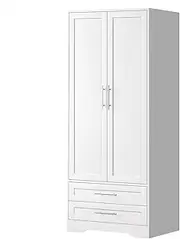 ALFORDSON Wooden Wardrobe Cabinet with 2 Drawers, 76x 50x 181 cm, 2 Doors Design Closet Clothes Storage, Dresser Clothing Organizer Cupboard for Bedroom Living Room, White