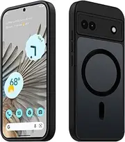 [Tawarror] Magnetic Case for Google Pixel 6a, Matte Translucent Mobile Phone Case, PC Back, Scratch-Resistant, Soft TPU Drop Protection, Shockproof, Anti-Fingerprint, Matte Thin Protective Case, Black