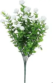 [Xiao Hua] 16 Bundles of Outdoor Artificial Flowers Anti-UV Anti-Fade Fake Boxwood Plastic Plants Green Shrubs Garden Porch Window Box Home Wedding Decoration - Indoor/Outdoor Use (White)