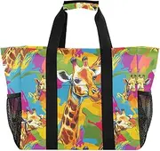 [sanluoli] Utility Tote Bags Foldable Beach Bag Tote Sandproof with Handles Tote For Car, Giraffe Colorful Blocks, 1 size