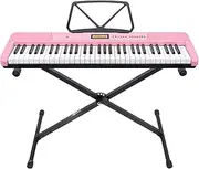 Karrera 61-Key Electronic Keyboard Portable Piano with LCD Display and Touch Response 256 Timbres & Rhythms CHJ-291 Pink