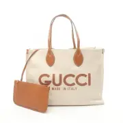 Gucci Printed Tote Bag Off Brand GUCCI Canvas Tote Canvas Leather Women s