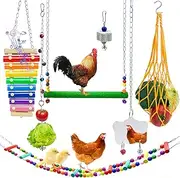 7PCS Chicken Toys for Coop, Chicken Xylophone Grinding Stone Pecking Swing Flexible Ladder String Bag Vegetable Skewer String Feeder Chicken Mirror Toys for Hens Parrot Bird for Coop Accessories