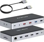 14 in 2 USB C Laptop Docking Station for MacBook Pro Air with Triple Different Display, Dual Monitor 4K@60Hz Multiport Type C Adapter, 2 HDMI & DP, USB C/A Port, PD, Ethernet, SD/TF, Audio/Mic