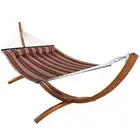 2-Person Quilted Hammock with Curved Wooden Stand - Red Stripe by Sunnydaze