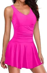 [Yonique] One Piece Swimsuits for Women Modest Tummy Control Swimdress Vintage Bathing Suits Skirt Swimwear