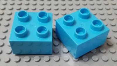 LEGO New Duplo Lot of 2 Medium Azure 2x2 Brick Pieces