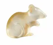LALIQUE CRYSTAL GOLD LUSTER MOUSE SCULPTURE LARGE #10686500 Brand New