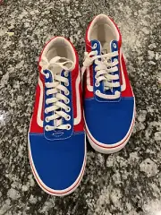 Men's 10 M Vans Brighton Zeuner x Old Skool Pro Red Checker Blue Shoes Sneakers