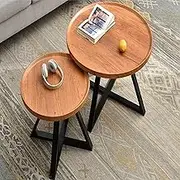Side Table/End Table, 2 Round Nesting Table Set Circle Coffee Table with Storage Open Shelf for Living Room Modern Minimalist Style Furniture,Natural Wood Color(Natural Wood Color)