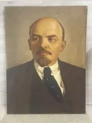 Vintage USSR Oil painting Communist Vladimir Lenin Leader of 1917 Revolution