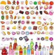 WanderGo 116 PCS Miniature Food Drink, Mixed Resin Mini Pretend Foods Play Kitchen Accessories 1:12 Scale Model Toys Tableware Set for Barbie Doll House Teenager Daughter Adult Bread Chocolate Bottle
