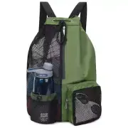 NNEDSZ Green Mesh Drawstring Swim Backpack with Wet Pocket - Lightweight Beach,