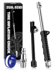 16.7 Inch Extended Dual Head Air Chuck, 2-Way Connection 1/4" NPT Tire Chuck