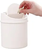 Small Desktop Trash Can with Lid - Paper Bin, Basket for Car Interior, Kitchen, Bedroom, Bathroom (White)