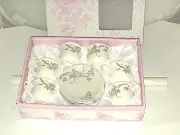 Coffee cup set porcelaine white/floral (6 Cups + 6 saucers) 2.5 OZ