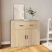 Sonoma Oak Sideboard Cabinet for Living Room, 80x33x70 cm, Engineered Wood Buffet with Doors, Storage & Drawers