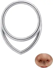 [MissNity] 16G 8mm Layered Hinged Septum Rings 316L Surgical Steel, Double Hoop Pear Shape Clicker Hoop Septum Piercing Jewelry Daith Helix Cartilage Earrings, Silver, 16g, 8mm, Stainless Steel, no