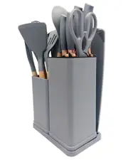 QuickBite 19pc Cooking Utensils & Knife Block Set with Mini Cutting Board