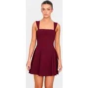 Burgundy Stretch Woven Shift Dress, Burgundy