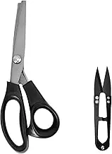 Pinking Scissors with Thread Cutter, Professional Zigzag Scissors, Sharp Thread Scissors Set, Stainless Steel Serrated Scissors, 5 mm Blades for Cutting Fabric, Clothing, Textiles, Sewing, Paper,