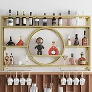 Modern Wall Mounted Wine Rack and Display Cabinet Stylish Metal Shelf for Bottles and Glasses in Gold Perfect for Bar Cupboard or Fridge 100cm x 15cm x 80cm