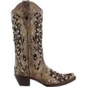 Corral Boots Sequin Tooled Inlay Snip Toe Cowboy Womens Brown Dress Boots A3569
