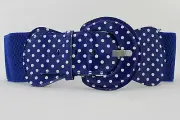Women Blue Polka Dots White Fashion Belt Elastic Hip Waist Stretch Wide XS S M