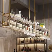 Ceiling Wine Rack with Multi Function Display Shelf for Goblets and Towels Hanging Wine Glass Holder Flower Stand and Storage Rack