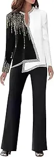 [WUANDIXFA] Blazers for Women Women's 2 Piece Outfits Long Sleeve Suit Vest and Wide Leg Pants Button Blazer Sets