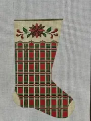Alice Peterson Hand Painted Needlepoint Canvas Stocking Red Plaid 19.5”