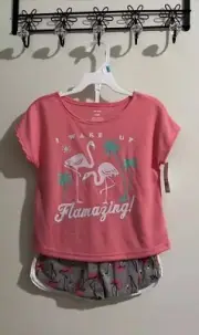Carter's Girls' 3-piece Playwear Set Flamingo/Palm Tree Print Size 5/5A NEW