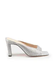 Silver Glitter Open Toe Heeled Mules