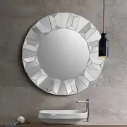 Geometric Round Wall Mirror with Elegant Frame on MDF Construction