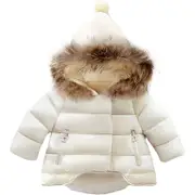 Nevenka Hooded Snowsuit for Baby Boys Girls with Fur Collar Down Jacket-White