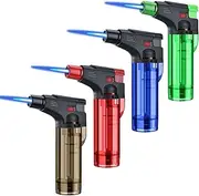 4 Pack of Torch Lighter, Jet Flame Lighter Refillable Gas Butane Lighter with Visible Fuel Tank, Adjustable Flame Windproof Lighter for Candle, Kitchen, Outdoor, Indoor(Not Gas) (Color)