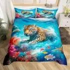 Cheetah Bedding King Size Sea Marine Themed Comforter Cover, Jungle Woodland