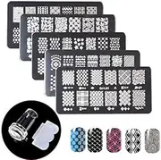 WOKOTO 5 Pieces Nail Stamping Plates Kit Floral Geometric Mosaic Image Stamp Set For Nail Art Stamp Stamping Templates Stamper Scraper Kit