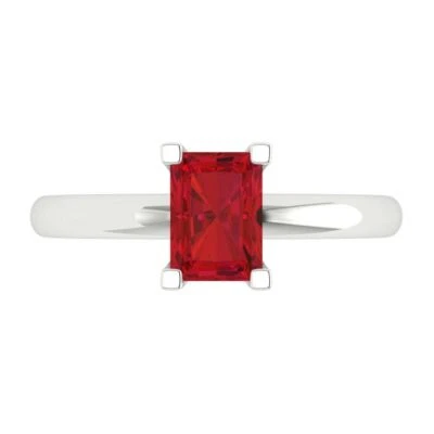 1Ct Emerald Cut Pink Tourmaline Solid Gold Solitaire Engagement Promise Ring