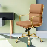 ALFORDSON Office Chair Ergonomic Paddings Executive Computer Seat Mid Back Gold and Brown