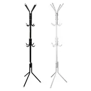 12 Hook Cloth Hanger Stand Hat Clothes Rack Metal Tree Storage - White