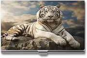 LQPMNK Metal Card Case, Majestic Tiger Resting on A Rock with Cloudy Print Professional Card Case Premium Card Case Lightweight Card Holder Pocket Card Case, style