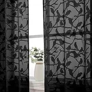 OVZME Textured Black Kitchen Sheer Curtain Tiers 36 inch Length 2 Panels Set, Elegant Farmhouse Short Sheer Dining Curtains for Small Windows/Bathroom/Cafe/Living Room, Dual Rod Pocket, W38 x L36 Inch