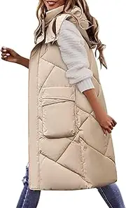 JMMSlmax Women's 2023 Autumn Reversible Vests Sleeveless Fleece Jacket Long Warm Winter Coat Outerwear Zip Hoodie Pockets, A9-Khaki, XX-Large, A9-khaki, XX-Large