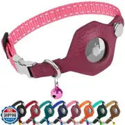 BUDKAS Leather AirTag Cat Collar with Metal Buckle - Reflective Non Breakaway