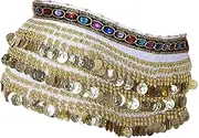[ａ aternee] Belly Dance Hip Scarf Sequin Tassel Skirt Sparkly Waist Chain Bellydance Hip Belt for Women Girls Dancer Performance Festival