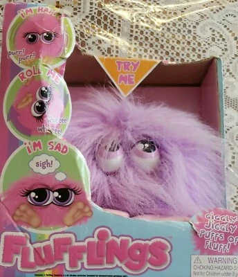 FLUFFLINGS Cute Purple Animated Interactive Fluff Ball Plush Giggle Kiss - Read