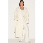 Ecru Oversized Wool Look Trench Coat, Ecru