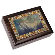 Be Strong And Couragous Amber 9 X 7 Wood Musical Box Plays Tune Amazing Grace