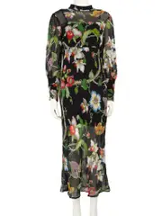 Floral Print Silk Neck Tie Dress